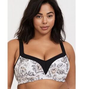 Torrid White Skull Floral & Black Lightly Lined Underwire Sports Bra 44D (NWT)